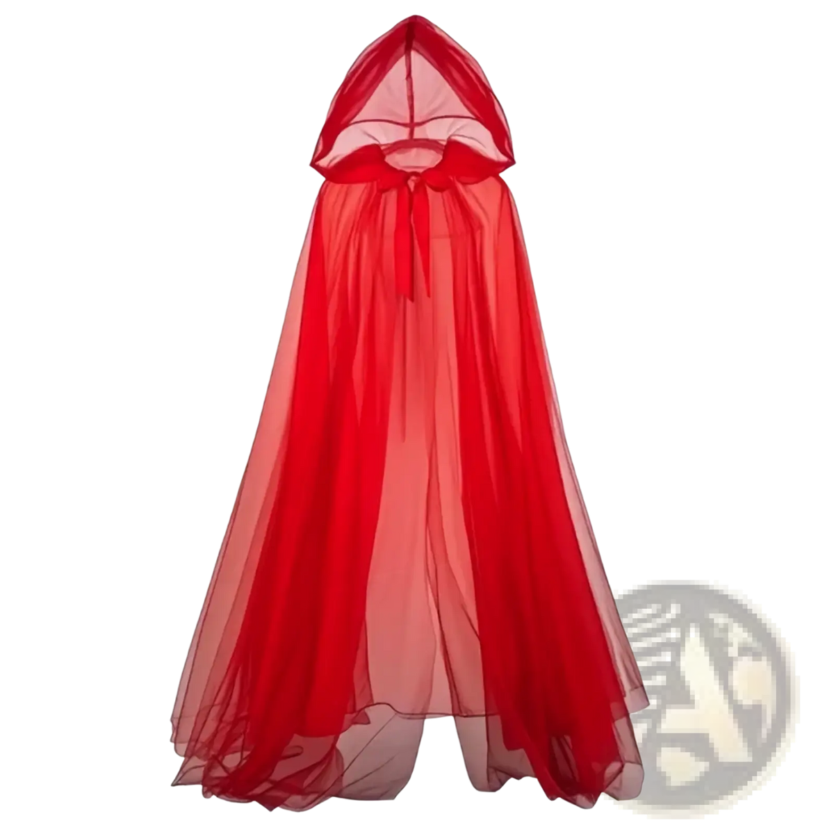 A flowing red sheer hooded cape made of lightweight mesh fabric for ghost costume hooded cloak death god witch outfit