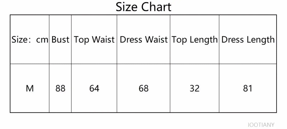 Size chart in centimeters for m-sized ghost doll cosplay costume women halloween outfit including bust waist length measurements