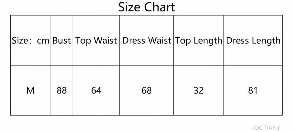 Size chart in centimeters for m-sized ghost doll cosplay costume women halloween outfit including bust waist length measurements
