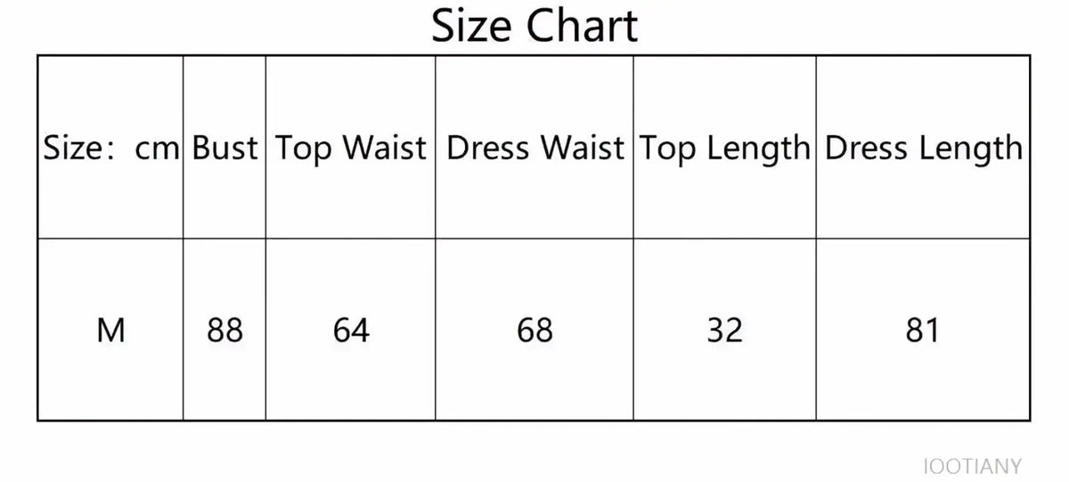 Size chart in centimeters for m-sized ghost doll cosplay costume women halloween outfit including bust waist length measurements
