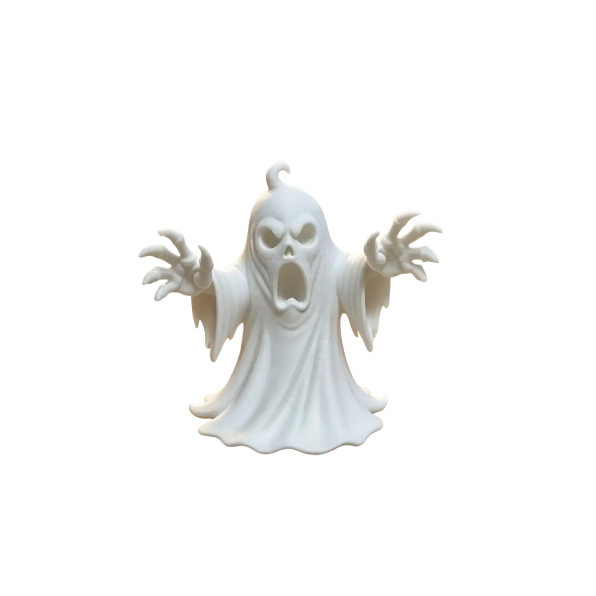 White ghost figurine with spooky screaming expression and outstretched arms for halloween tabletop decor