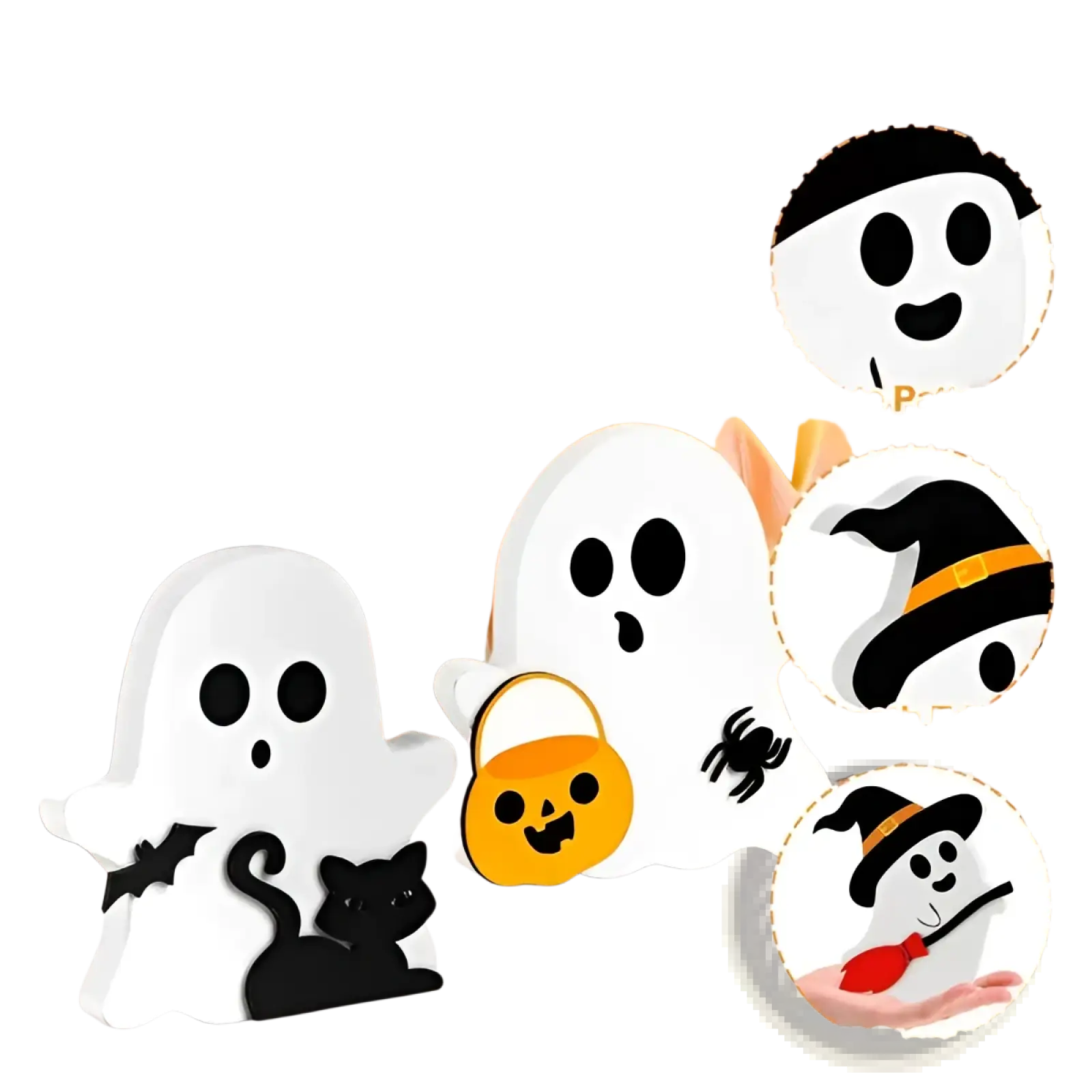 Ghost halloween tiered tray decor wooden sign set of 3 white ghost-shaped wooden signs with black cutout accents and smooth edges