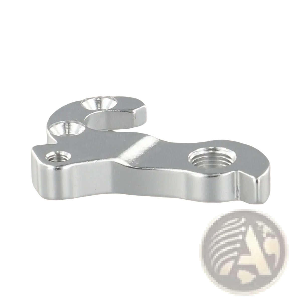 Silver anodized aluminum giant derailleur hanger bike tail hook with threaded holes and machined angular handlebar stem adapter