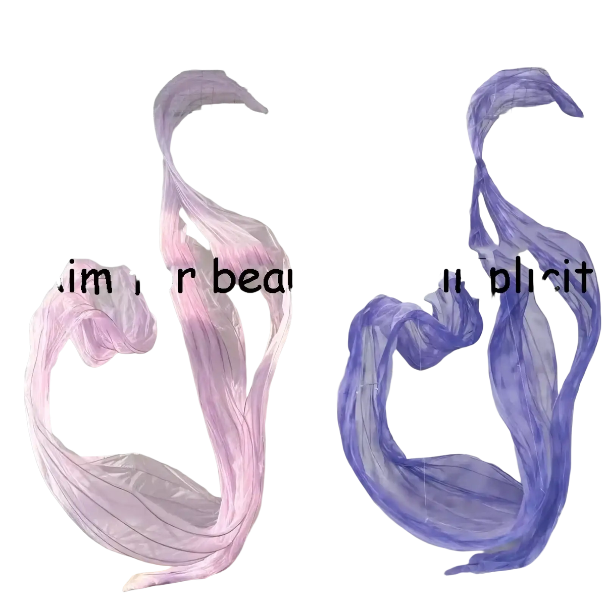 A giant gauze flower streamer backdrop decor made of flowing sheer chiffon fabric in gradient pink to lavender hues
