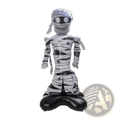 Giant Halloween standing foil balloon featuring a 118cm tall black and white striped inflatable mummy with spider motifs