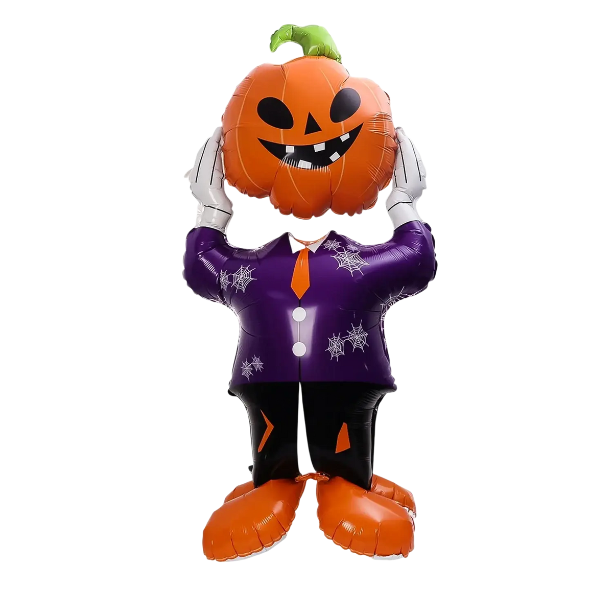 Giant halloween standing foil balloon party decor inflatable 126cm tall purple suit with spiderweb patterns holding pumpkin head