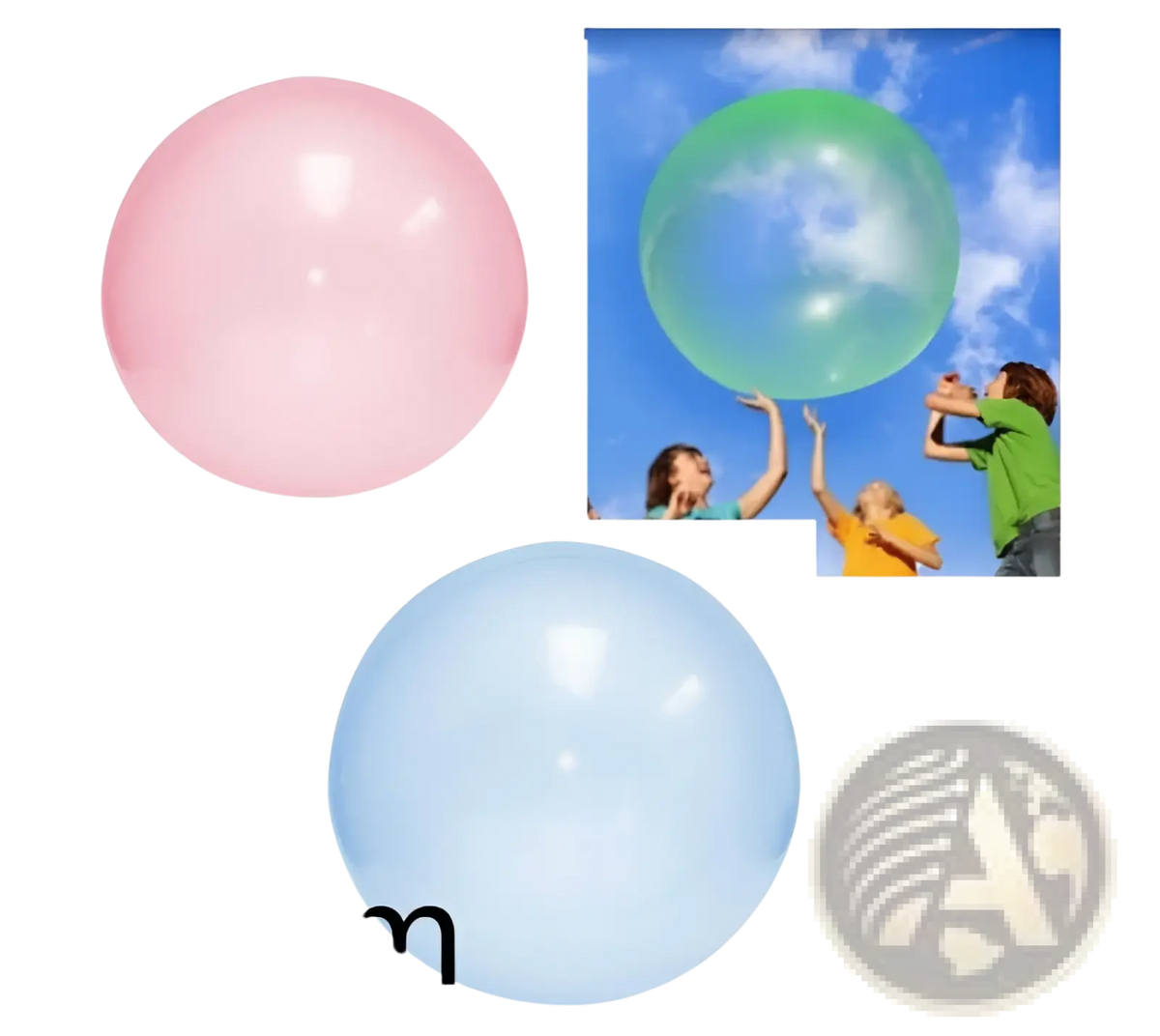 Giant inflatable bubble ball made of TPR in pink and light blue measuring 80cm for bouncy water balloon fun