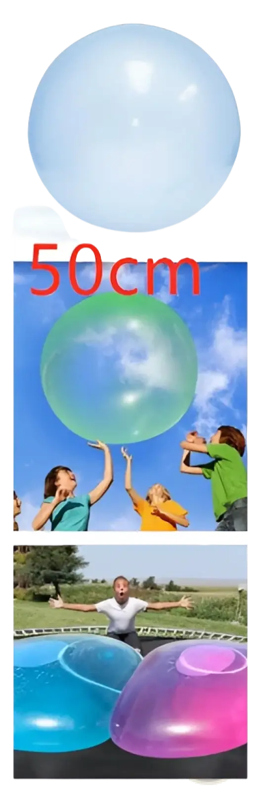 A translucent 50cm giant inflatable bubble ball made of TPR with a glossy surface and vibrant color options