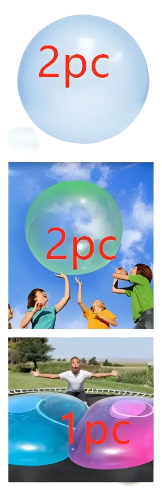 Giant inflatable bubble ball tpr bouncy water balloon made of clear translucent material in blue and pink colors