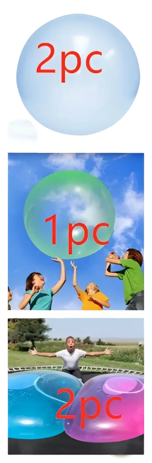 Giant inflatable bubble ball tpr bouncy water balloon in clear translucent blue and pink colors for outdoor fun