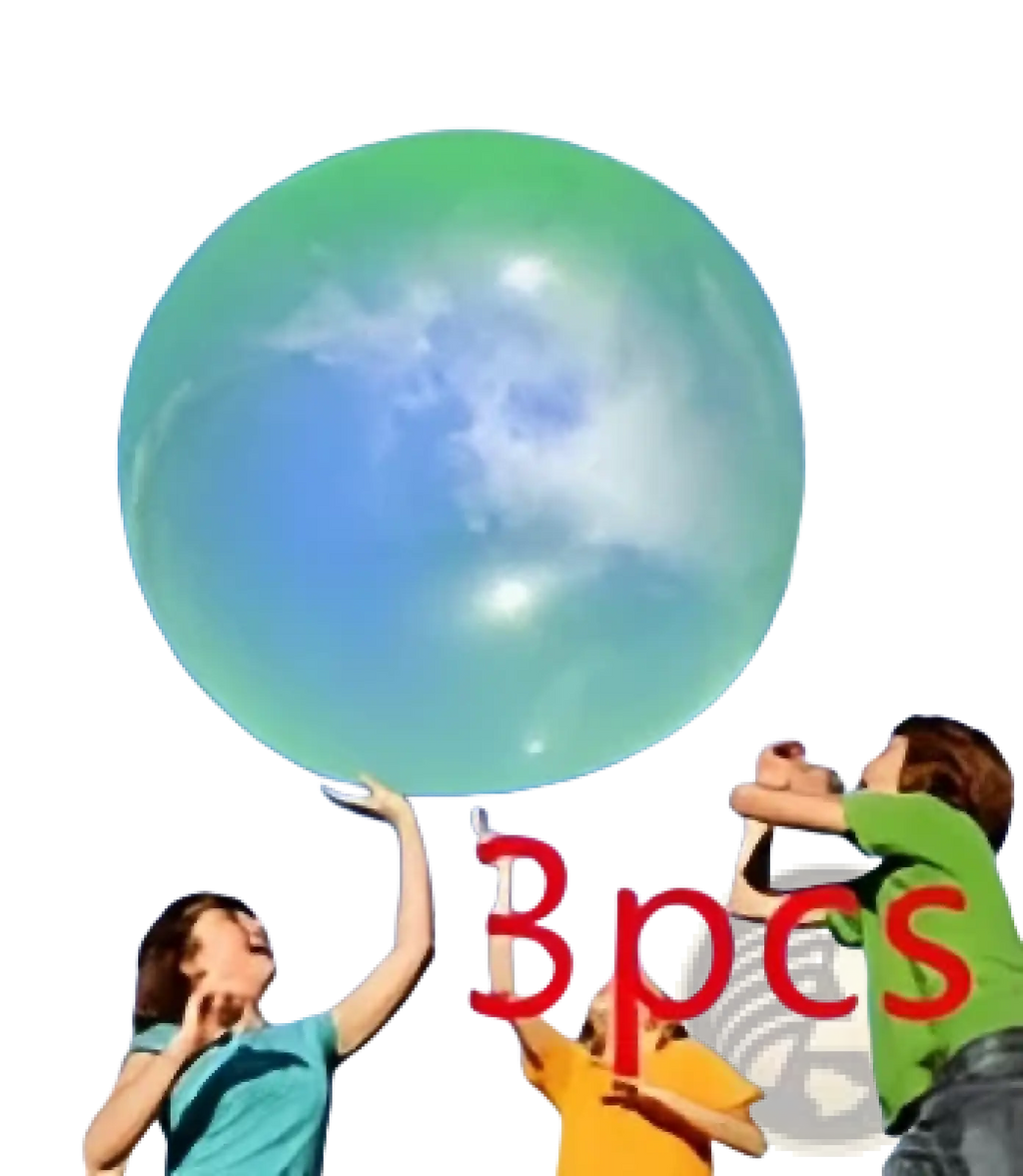 A translucent green giant inflatable bubble ball made of tpr floating in a blue sky for bouncy water balloon use