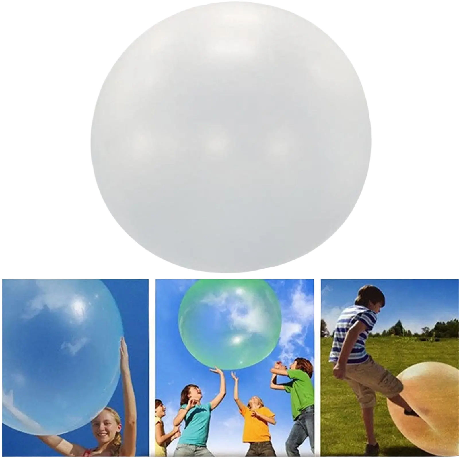 Giant inflatable bubble ball made of translucent glossy white TPR with a smooth surface for bouncy water play