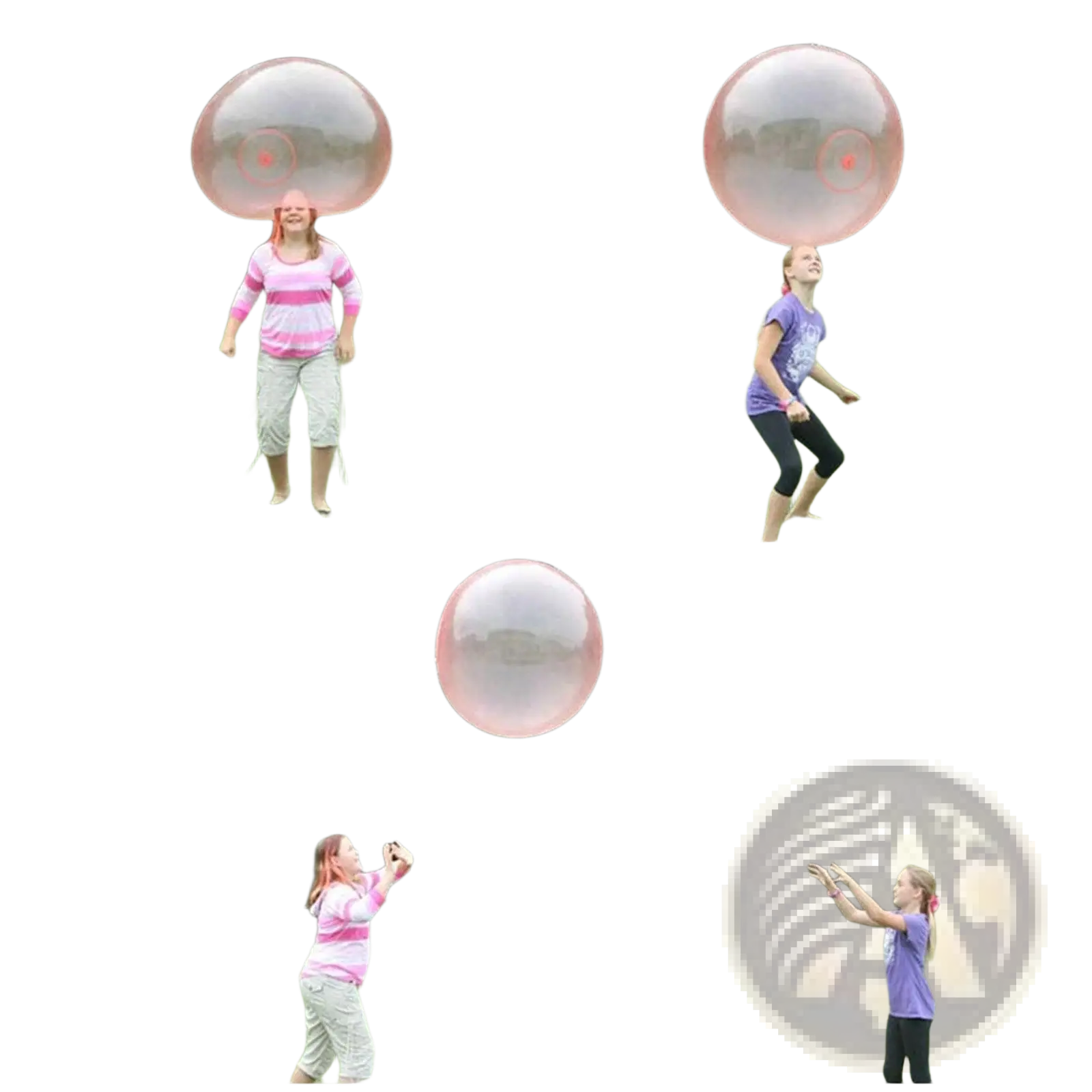 Giant inflatable bubble ball made of translucent pink tpr with a glossy finish and a faint red circular mark