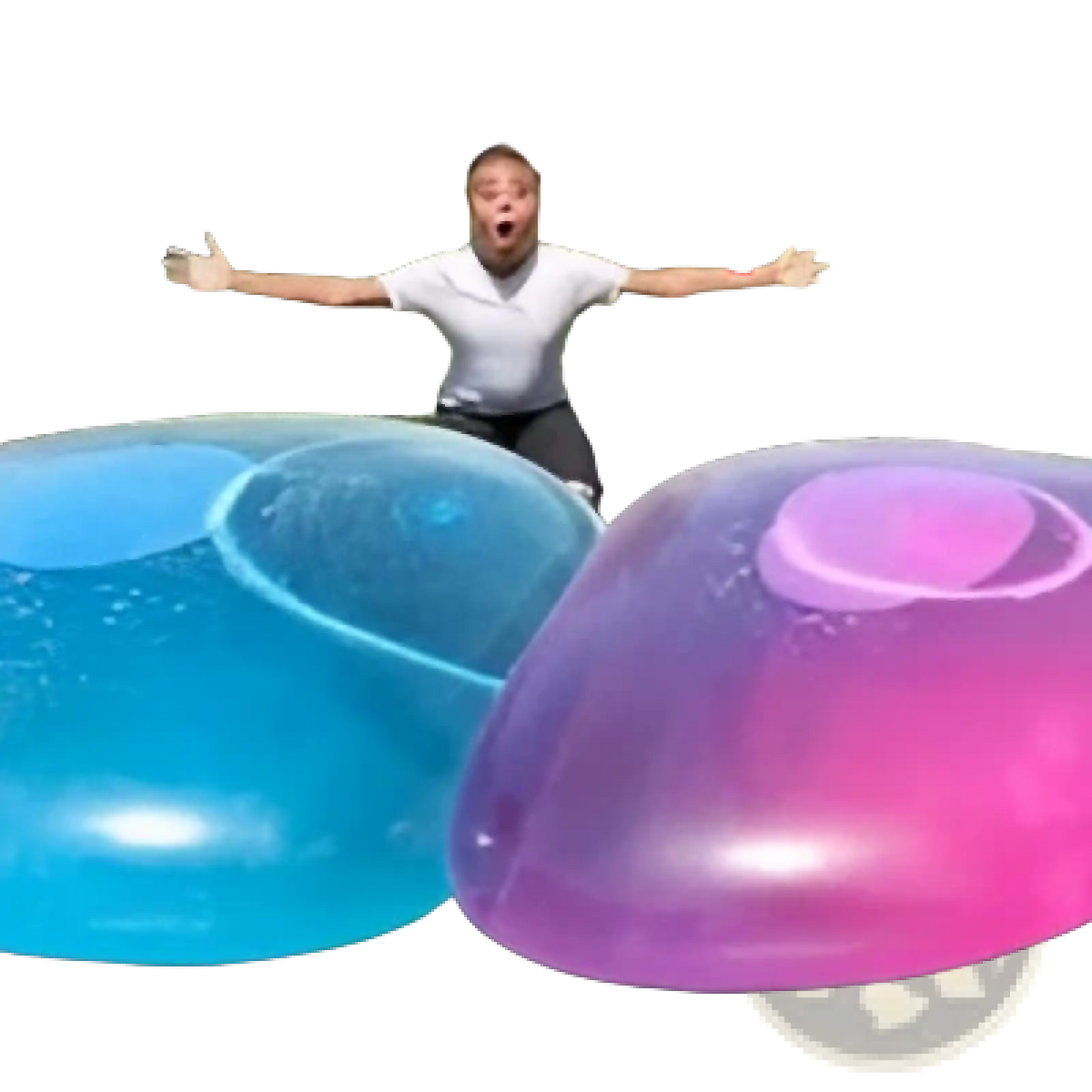 Giant inflatable bubble ball TPR bouncy water balloon in vibrant blue and pink translucent pool floats with glossy finish