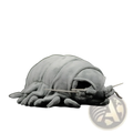 Gray plush giant isopod toy with segmented body and multiple legs resembling a realistic crustacean