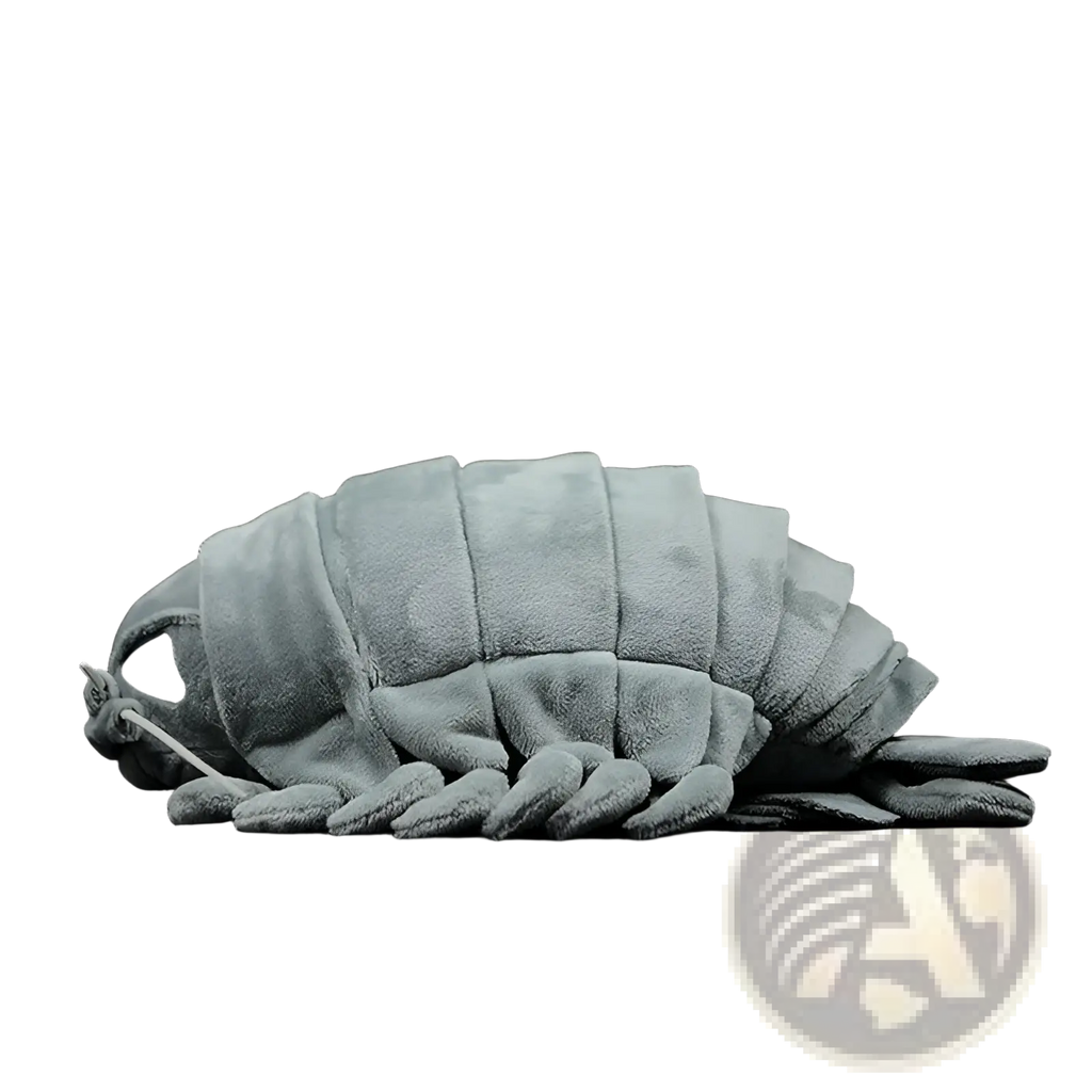 Plush gray giant isopod crustacean toy with segmented soft fabric body and detailed appendages for realistic feel