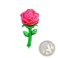 A giant metallic rose balloon flower party decoration with vibrant pink petals and glossy green stem and leaves