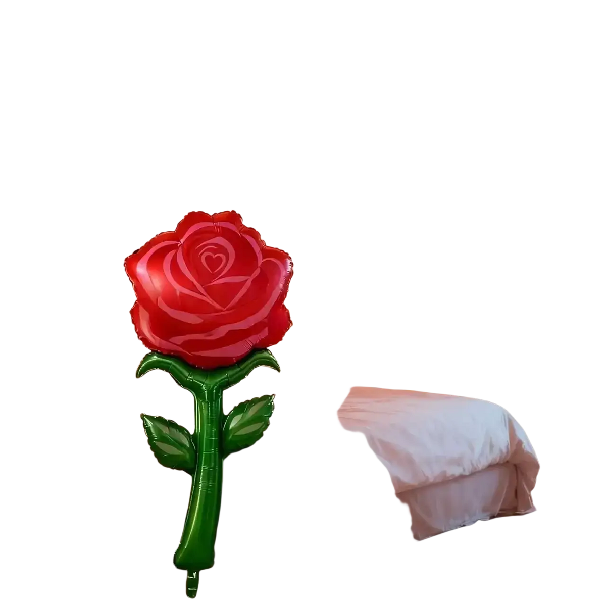 Giant metallic rose balloon in vibrant red with glossy finish and green stem for party decoration