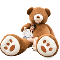 A plush brown giant teddy bear with white paw pads and a smiling face soft stuffed animal toy 1m 3.4m