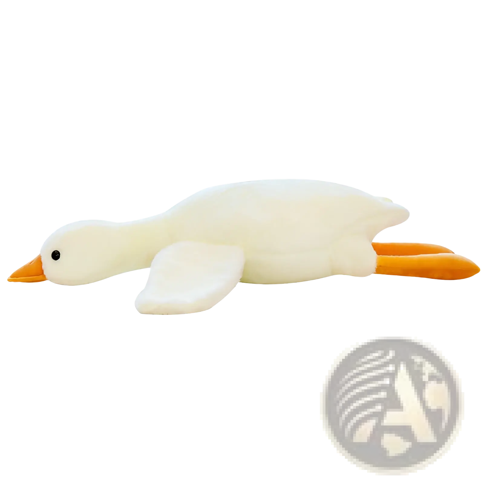 Giant white goose plush body pillow toy with orange beak and feet made of soft material for comfort and decoration