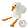Giant white goose plush body pillow toy in plush material with orange beak and feet sitting upright