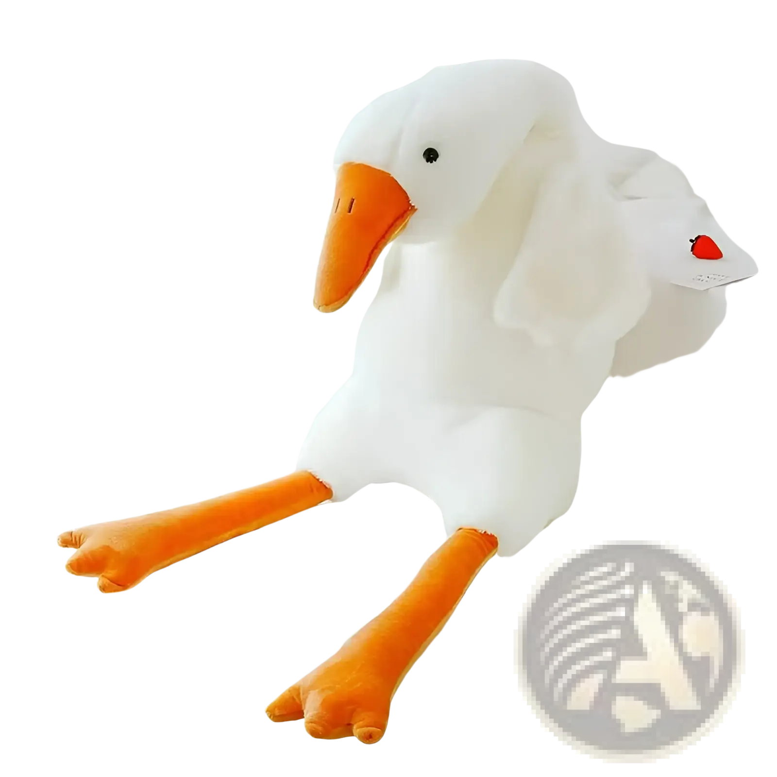 Giant white goose plush body pillow toy in plush material with orange beak and feet sitting upright