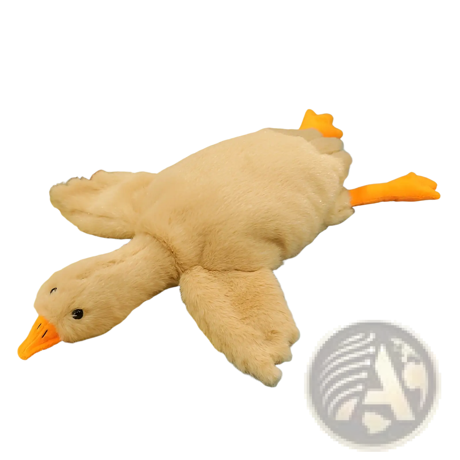 A giant white goose plush sleeping pillow toy with soft beige fur and orange beak and feet for comfort and decor