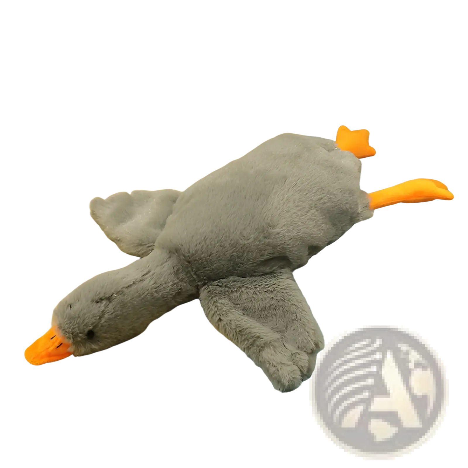 A giant white goose plush sleeping pillow toy made of soft gray fabric with an orange beak and feet