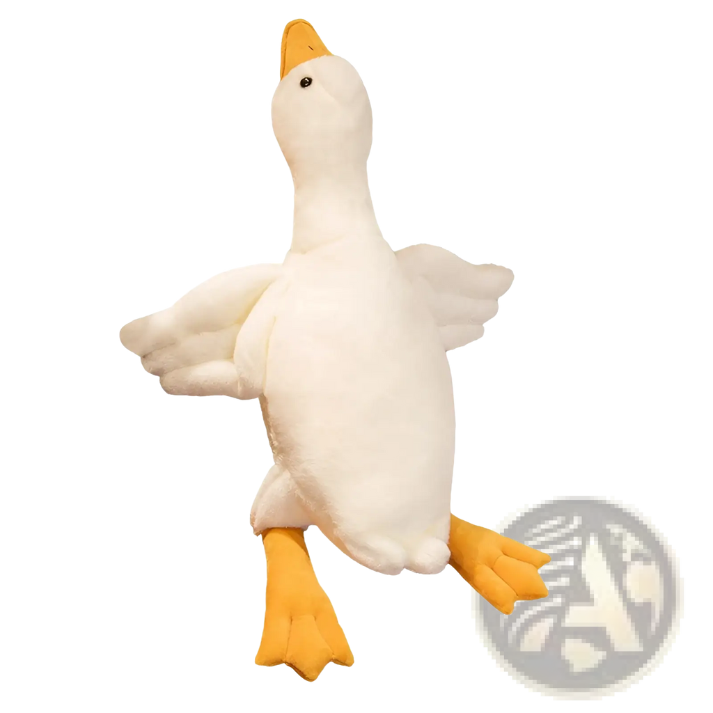 Giant white goose plush sleeping pillow toy featuring a soft white fabric body with orange beak and feet