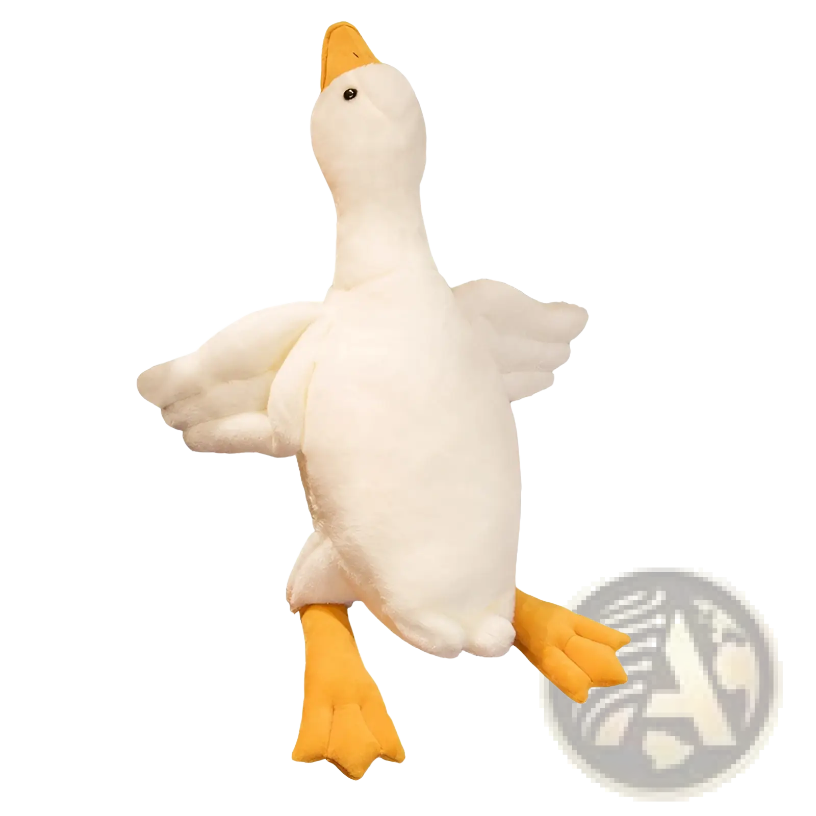 Giant white goose plush sleeping pillow toy featuring a soft white fabric body with orange beak and feet