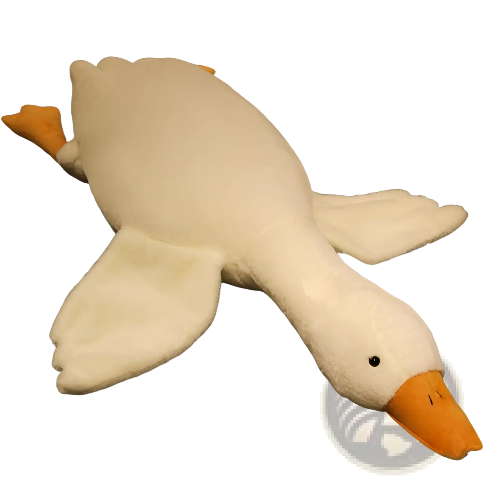 Giant white goose plush sleeping pillow toy with soft fabric material and orange feet and beak