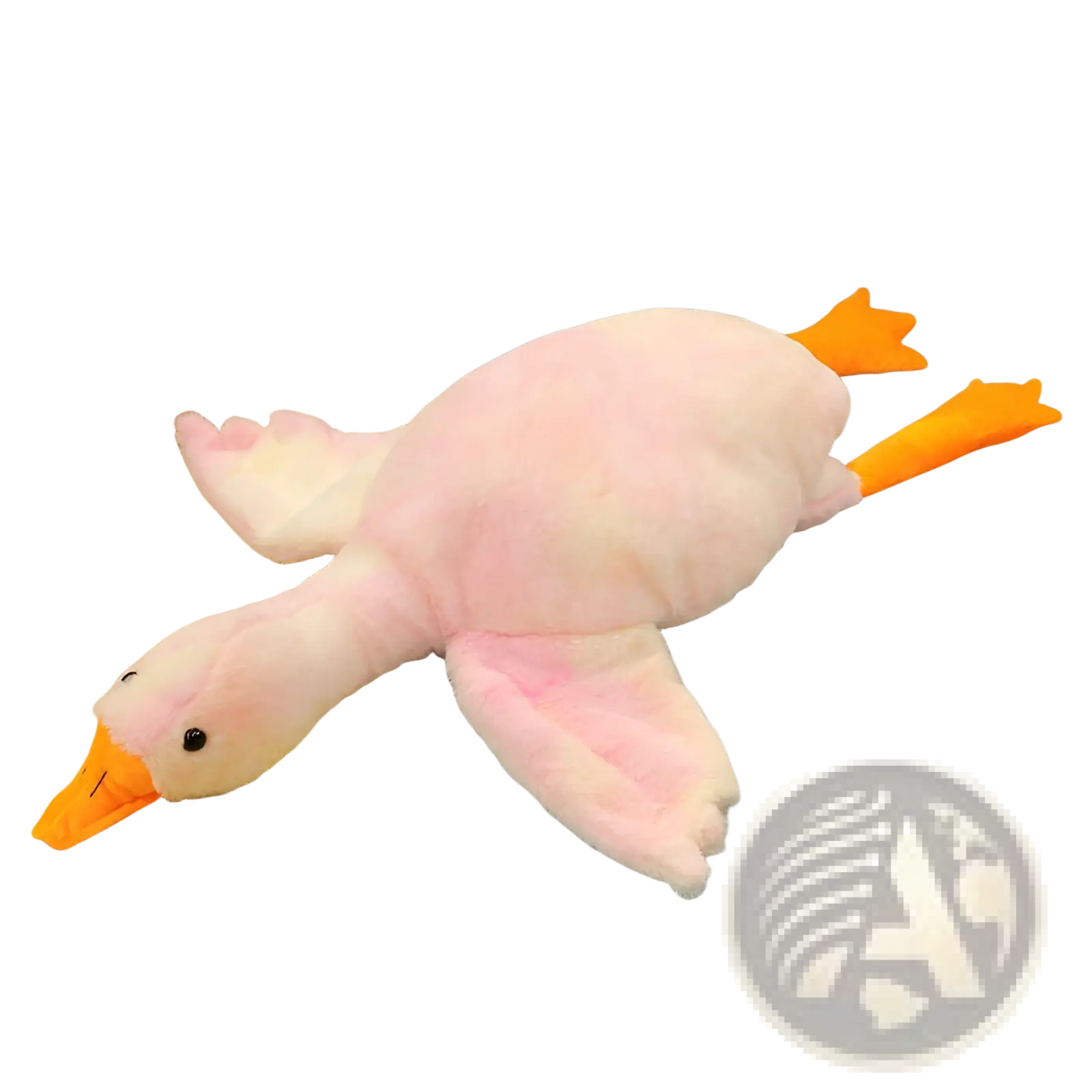 Giant white goose plush sleeping pillow toy made of soft fabric with a plush pink body and orange beak and feet