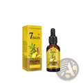 Yellow cardboard box and amber glass bottle with black dropper labeled 7 days eelhoe ginger hair growth oil serum