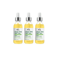 Three transparent glass bottles with silver droppers containing golden-yellow ginger king hair care growth oil serum by wprbregt