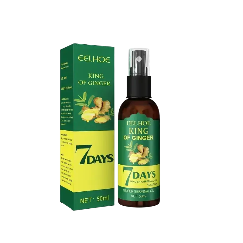 Eelhoe king of ginger 7 days ginger germinal oil spray in dark amber glass bottle to strengthen hair roots