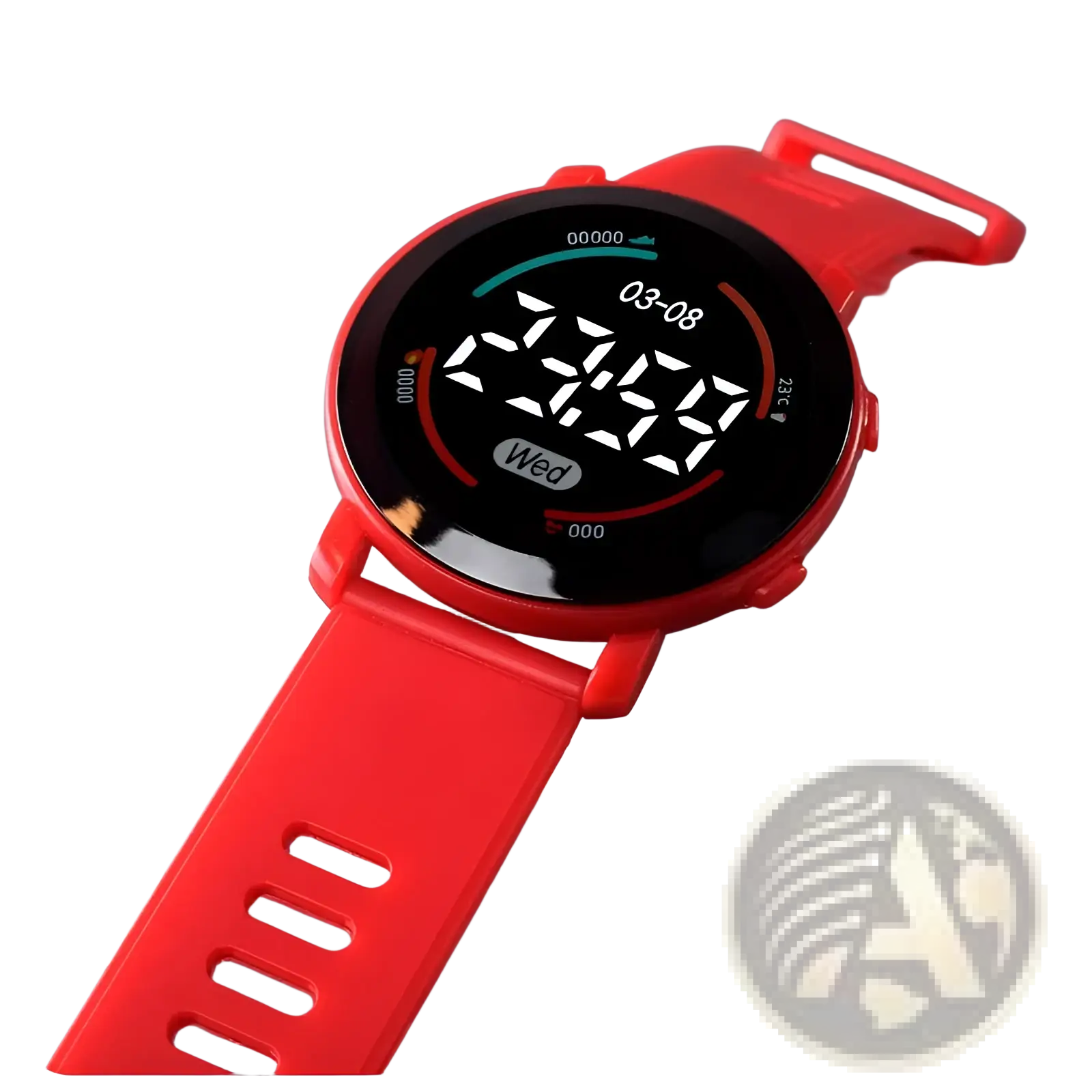 Red digital girls sports watch with circular led face and matching silicone strap waterproof wristwatch