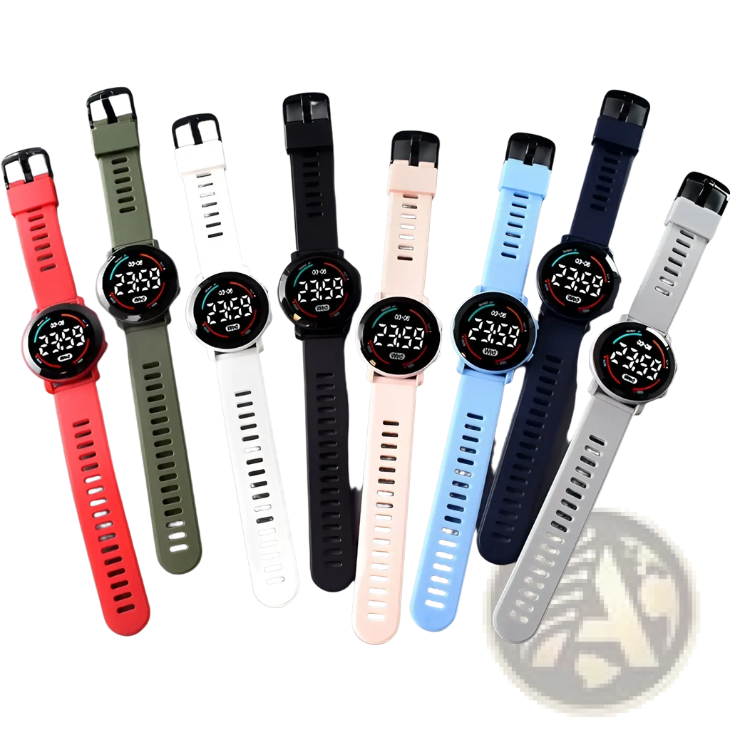 Yikaze girls digital sports watch in assorted vibrant colors with silicone straps and circular led displays waterproof design