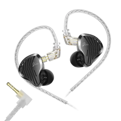 Black and silver inlaid gk kunten hifi wired ear headphones with microphone and transparent braided cable design