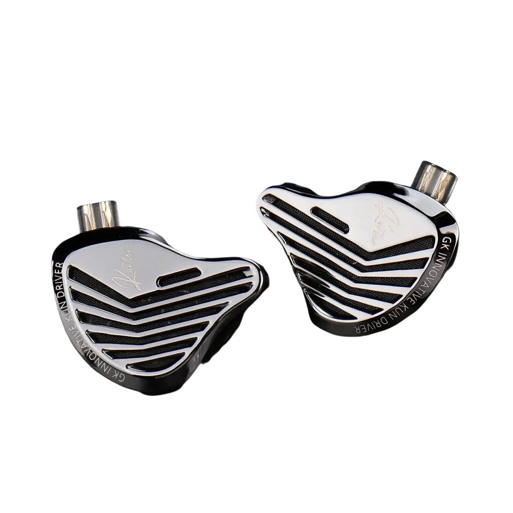 Silver and black gk innovative kun driver hifi wired ear headphones with sleek angular design and microphone for clear calls
