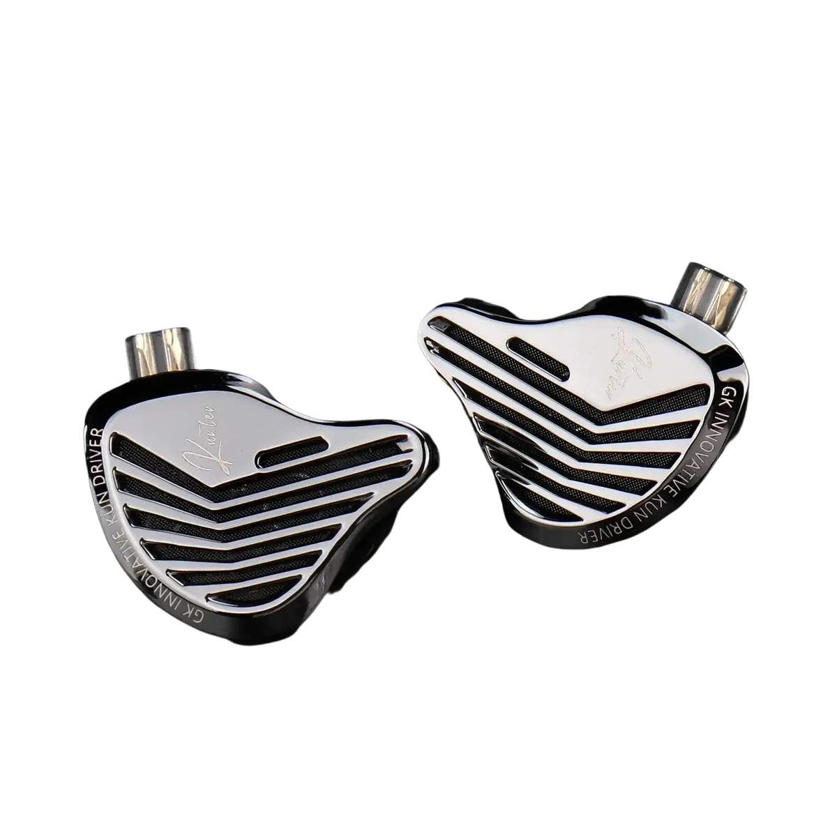Silver and black gk innovative kun driver hifi wired ear headphones with sleek angular design and microphone for clear calls