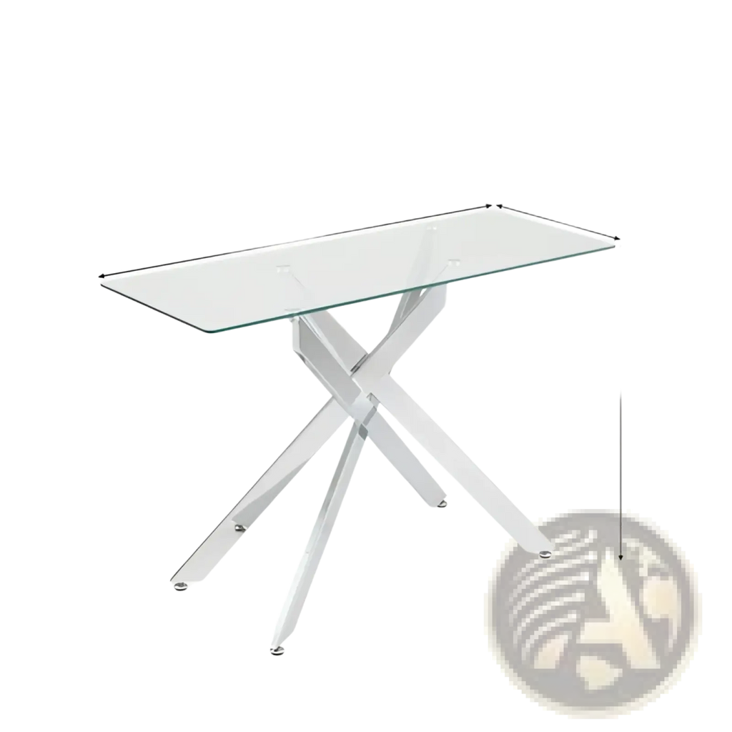 Modern glass console table 45 inch with chrome x-shaped base ideal for entryway or hallway display