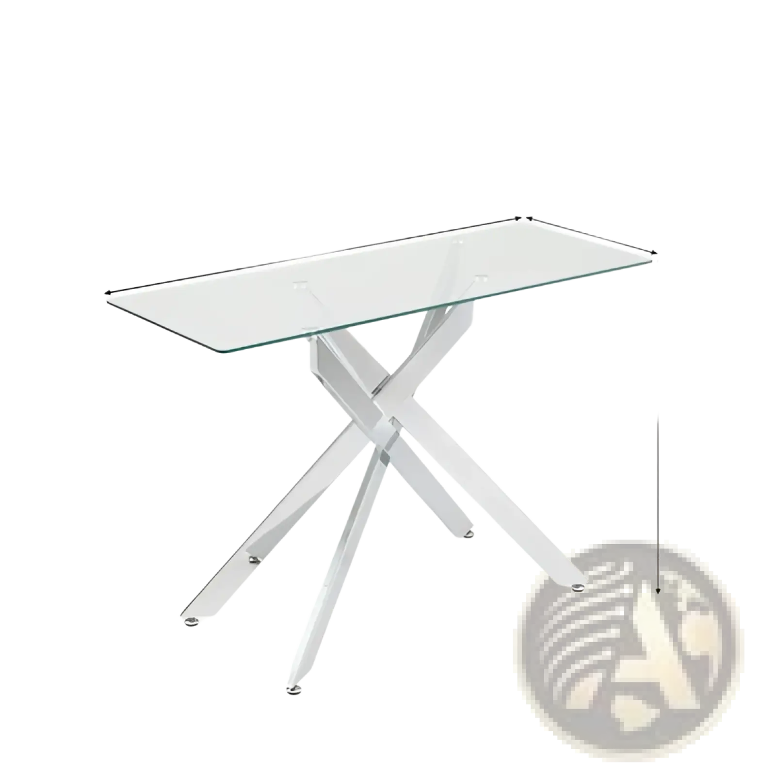 Modern glass console table 45 inch with chrome x-shaped base ideal for entryway or hallway display