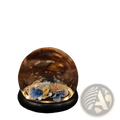 Glass display dome with black base showcasing blue and gold fabric dried floral arrangement inside clear glass