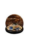 Glass display dome with black base showcasing blue and gold fabric dried floral arrangement inside clear glass