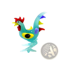 Glass rooster miniature figurine Easter ornament in translucent turquoise glass with red, yellow, purple, and black accents