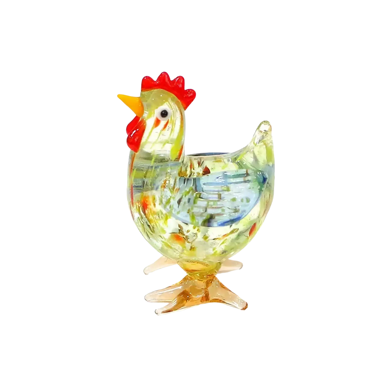 Glass rooster miniature figurine made of translucent glass with red comb and yellow beak Easter ornament
