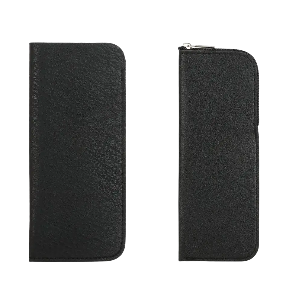 Black leather glasses bag with zipper closure designed as a durable eyewear accessories case