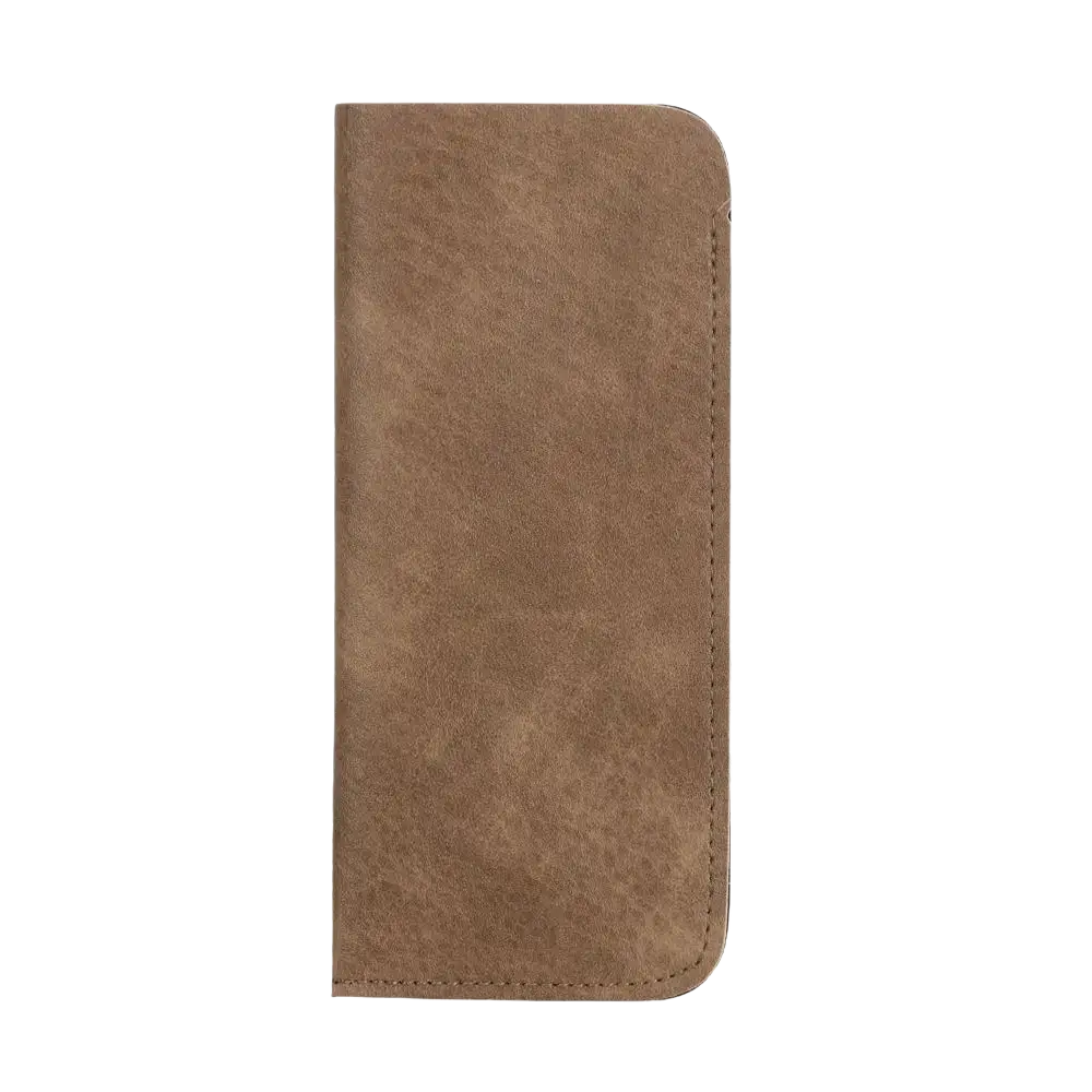 Brown faux leather glasses bag with subtle texture and stitched edges for durable eyewear accessories storage