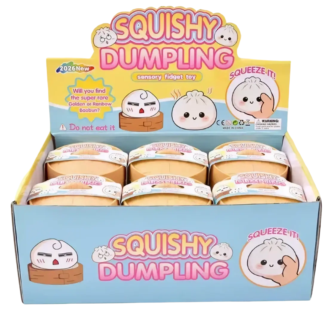 Glitter dumpling stress ball soft squishy sensory fidget toy in pastel yellow and blue packaging slow rebound