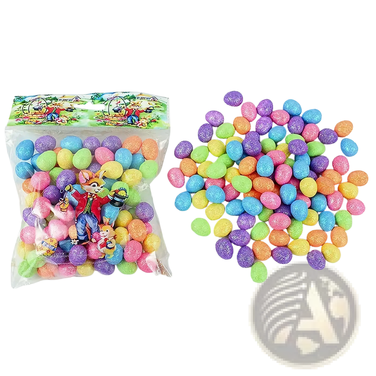 Colorful assortment of pastel glittery plastic easter foam eggs 80 pcs for diy party decor